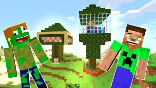 ZOMBİK VE STEVE AĞAÇ EV YAPIYOR 😱 - Minecraft