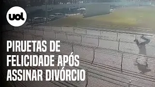 Homem dá piruetas de felicidade após assinar o divórcio em MG