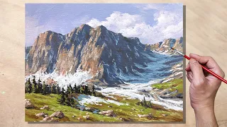 Acrylic Painting Melting Snow Mountain Landscape