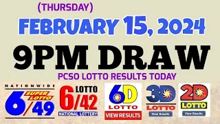 Lotto Result Today 9pm draw February 15, 2024 6/49 6/42 6D Swertres Ez2 PCSO#lotto
