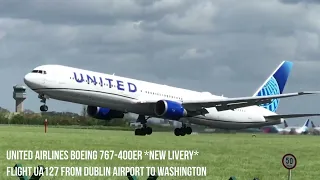 UNITED AIRLINES Boeing 767-400ER *NEW LIVERY* taking off from Dublin Airport in IRELAND