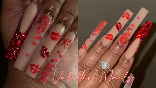 RED VALENTINE NAILS 💋❤️ HOW TO LIP NAIL ART | BLING FRENCH ✨