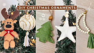 DIY CUTE CHRISTMAS ORNAMENTS- Felt Reindeer+Tree+Velvet star+Beaded Moon+Styrofoam Ball Ornaments