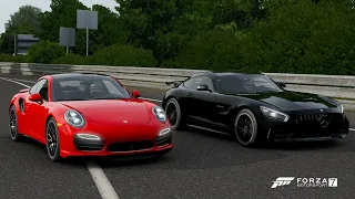 Forza 7 Drag race: Mercedes-AMG GTR vs Porsche 911 Turbo S