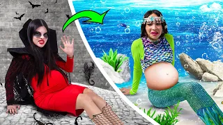 Pregnant Vampire Vs Pregnant Mermaid | Funny Mermaid Vs Vampire Situations by Crafty Hacks