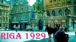 ►【4K 50fps】Riga scenes 1929. Rīgas ielas 1929. Улицы Риги 1929. Enhanced, colored. Music added. #AI