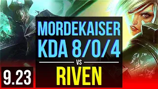 MORDEKAISER vs RIVEN (TOP) | KDA 8/0/4, Legendary | Korea Diamond | v9.23