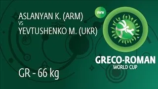 Round 2 GR - 66 kg: K. ASLANYAN (ARM) df. M. YEVTUSHENKO (UKR), 6-0