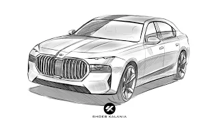 All-New 2023 BMW 7-Series Luxury Sedan - How to draw a car sketch