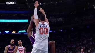 Knicks' Kristaps Porzingis Gets The Block on One End Then Runs Back For The Jam vs. Suns