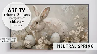 Spring Frame TV Art Painting, Artwork for TV Vintage Art TV Youtube Neutral Bunny Floral Screensaver