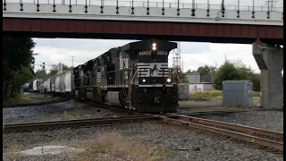 Rare!!!  NS Long hood forward on a manifest and parallel departure.  Alliance, Ohio - September 2019