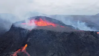 Fagradalsfjall Volcano eruption and lava flow drone flight - August 26th 2021 Iceland