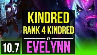 KINDRED vs EVELYNN (JUNGLE) | Rank 4 Kindred, KDA 13/2/5, Legendary | TR Challenger | v10.7