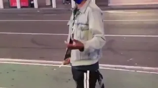 Fake gang member caught lacking in time square, gets hit by an UBER