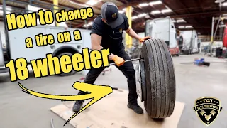 How to change a tire on a 18 wheeler/Tire replacement/ Tire repair/18 wheeler/Semi truck repair shop
