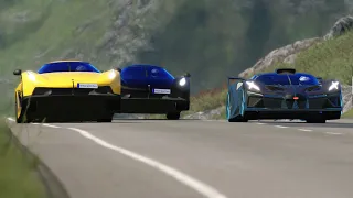 Bugatti Bolide vs Koenigsegg Jesko Absolut vs Devel Sixteen at Highlands