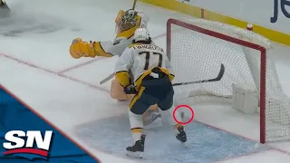 Predators' Luke Evangelista Swats At Puck To Make Unbelievable Goal-Line Save vs. Bruins