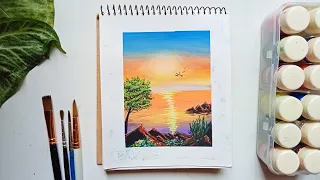 calm lake painting/sunset by the lake/acrylic painting for beginners/ Sanjida's painting