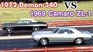 1972 Dodge Demon 340 vs 1969 Camaro ZL1 - PURE STOCK DRAG RACE (single heads up)