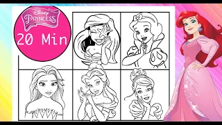 LONG Disney Princess Coloring Page Compilation ARIEL BELLE JASMINE SNOW WHITE CINDERELLA AURORA