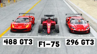 Ferrari F1 2022 vs Ferrari 296 GT3 vs Ferrari 488 GT3 - Imola