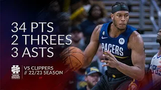 Myles Turner 34 pts 2 threes 3 asts vs Clippers 22/23 season