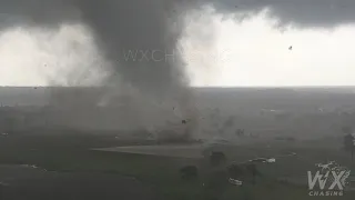 Strong tornado throws debris- Shot from drone at close range, Canton, Tx Tornado May 2019