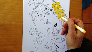 Illustration for Ukrainian folk fairy tale Spike, how to draw a mouse
