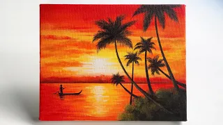 Easy sunset  painting / painting for beginners / step by step acrylic painting tutorial