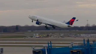 Takeoffs & Landings at DTW on a Windy Day!  (757s, 321s, 330s & More)