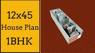 12x45 small house plan 1bhk || 540 sqft ghar ka naksha || one bedroom tiny home design 3D