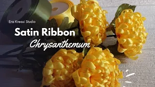 Cara membuat bunga krisan kuning dari pita satin || Satin ribbon Chrysanthemum easy tutorial
