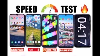 Redmi Note 7 Pro vs Galaxy A50 vs Realme 3 vs Galaxy M30 Speedtest Comparison & RAM Management 🏁🔥