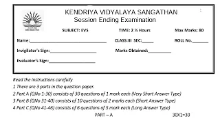 Class-3 EVS / Annual Exam Question Paper / Previous Session Ending Paper of KENDRIYA VIDYALAYA