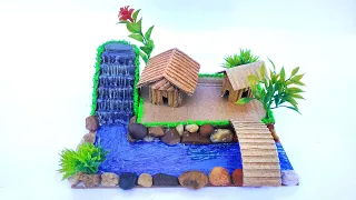 Waterfall,house and river showpiece from hot glue gun  home decoration  Gk craft