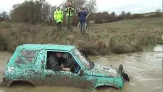 Land Rover 90 Pulls Dead Suzuki Vitara Through Water, Whaddon Feb 2011