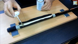 Installing a Calfskin Black Leather Wrap on a Pool Cue - Part 2 - Grip Cuir sur Predator Sport Cue