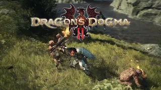 Dragon’s Dogma 2. Псина пинает гоблинов и отправляется на приключения.