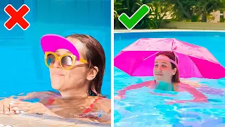 ¡Brillantes trucos de piscina para probar! || Trucos de natación, juegos de piscina y manualidades