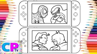 Spiderman vs Venom vs Superman vs Batman Coloring Pages/Nintendo Switch Superheroes Coloring