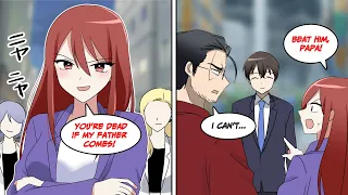 ［Manga dub］A female gang asked her papa to beat me but her father can't beat me because...