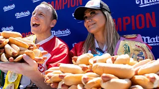 Joey Chestnut scarfs way to 16th hot dog eating title; Sudo wins women's