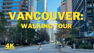 Cold Morning in Vancouver, Canada: Downtown, Davie Village, Seawall. Walking Tour 4K Binaural Sound
