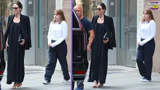 Angelina Jolie looks chic in all black as she steps out with daughter Vivian in NYC #angelinajolie
