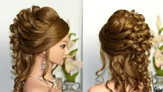 Curly wedding prom hairstyle for long hair.