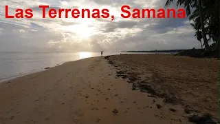 Las Terrenas early morning Beach Walk, Samana, Dominican Republic 4k