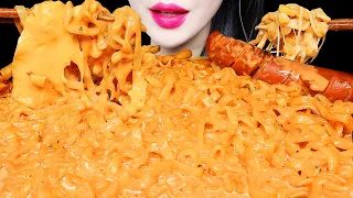 ASMR CHEESY CARBO FIRE NOODLE, SAUSAGE EATING SOUNDS MUKBANG