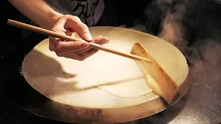 Japanese Street Food - CREPES, MOCHI, DANGO, White Strawberry Osaka Dessert Japan