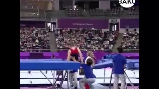 Baku 2015 spotter saves misfiring trampolinist | Big in Baku